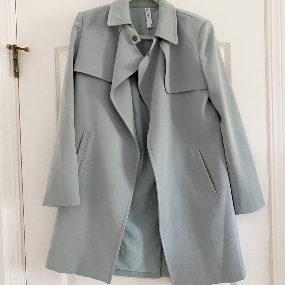 Mural Light Blue Trench Coat